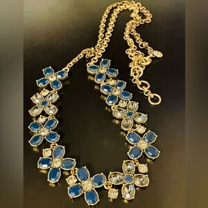 J Crew Dark Blue and Crystal Gold Statement Necklace